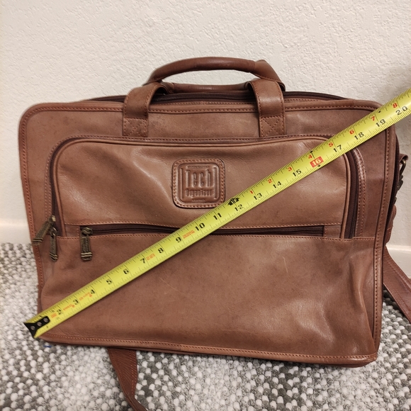 HIT Tech Soft Brown Genuine Leather Laptop Computer Shoulder Bag Organizer - Picture 13 of 16